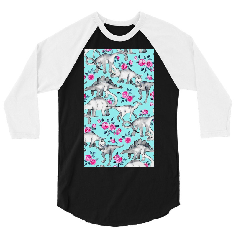 Dinosaurs And Roses 3/4 Sleeve Shirt by Slackftg | Artistshot