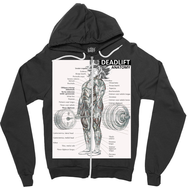 Deadlift Muscle Chart   Anatomy Diagram   Anime Gym Motivational Zipper Hoodie | Artistshot