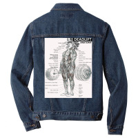 Deadlift Muscle Chart   Anatomy Diagram   Anime Gym Motivational Men Denim Jacket | Artistshot