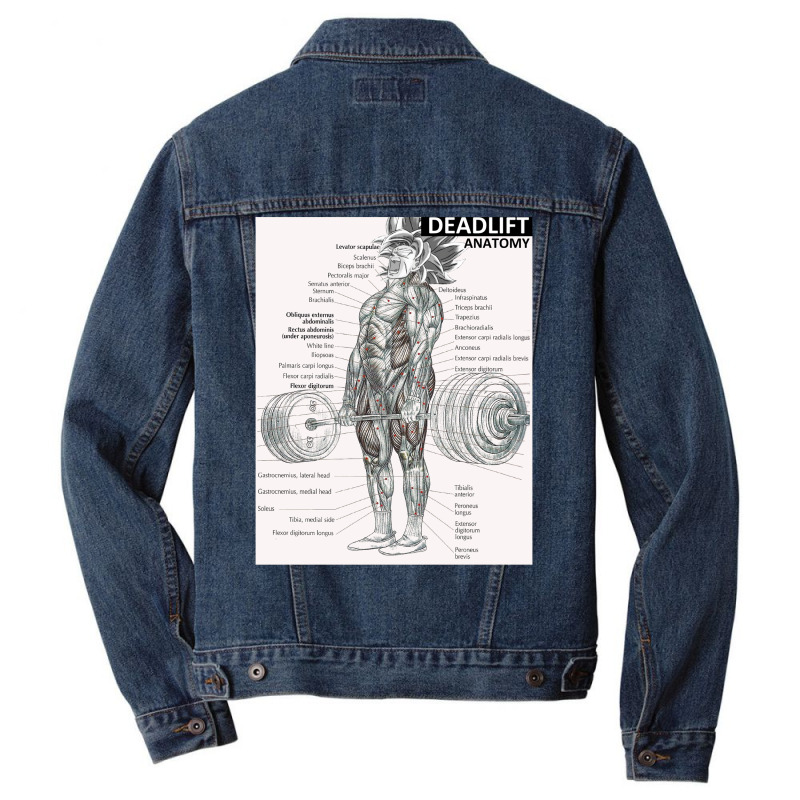 Deadlift Muscle Chart   Anatomy Diagram   Anime Gym Motivational Men Denim Jacket | Artistshot