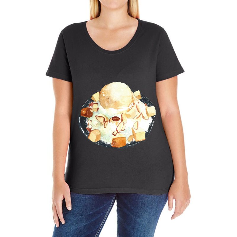 Korean Shaved Ice Bingsu ,korean Almond Vanilla Bingsu Ice Cream Ladies Curvy T-Shirt by dafarary | Artistshot