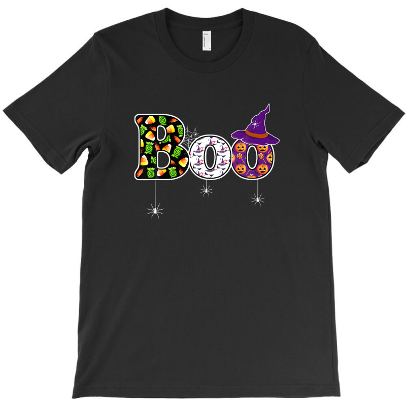 Scary Boo With Witch Hat And Spider Halloween Costume T-shirt | Artistshot