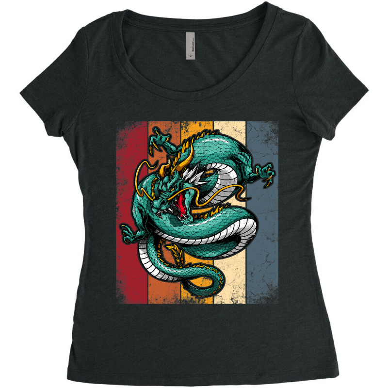 Retro Dragon Shirt Vintage Imagine Chinese Dragon Believer 1 Women's Triblend Scoop T-shirt by XAVIERESPREE | Artistshot