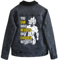 Results Vs Excuses   Goku Gym Motivational Unisex Sherpa-lined Denim Jacket | Artistshot