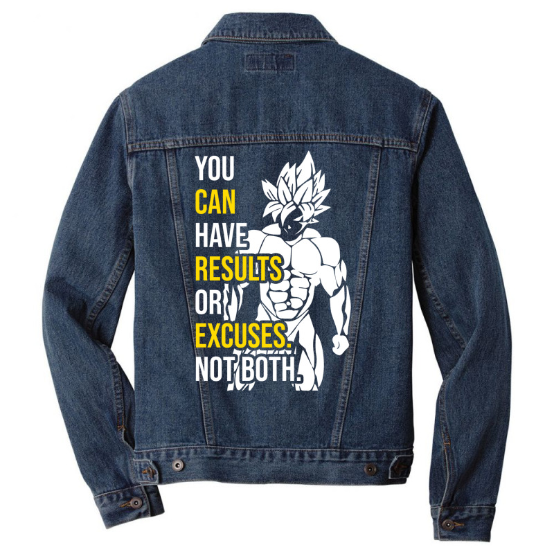 Results Vs Excuses   Goku Gym Motivational Men Denim Jacket | Artistshot