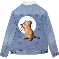 Trombone Cat Unisex Sherpa-lined Denim Jacket | Artistshot