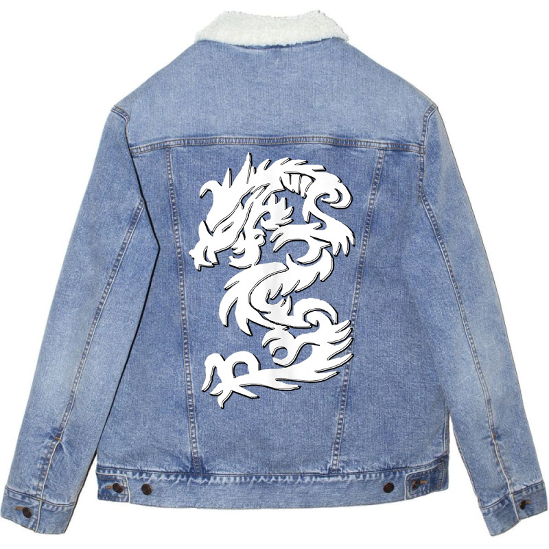 White Firedrake Chinese Dragon Kung Fun Tai Chi Dragon Unisex Sherpa-Lined Denim Jacket by MELISSABISHOP | Artistshot