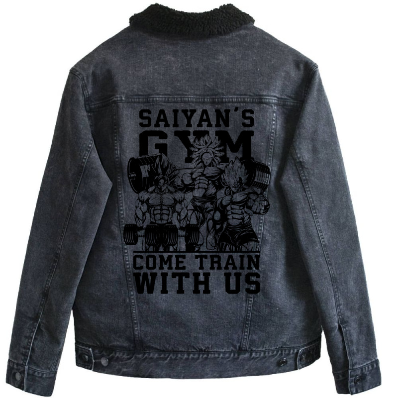 Saiyan's Gym   Come Train With Us   Anime Gym Motivational 1 Unisex Sherpa-lined Denim Jacket | Artistshot