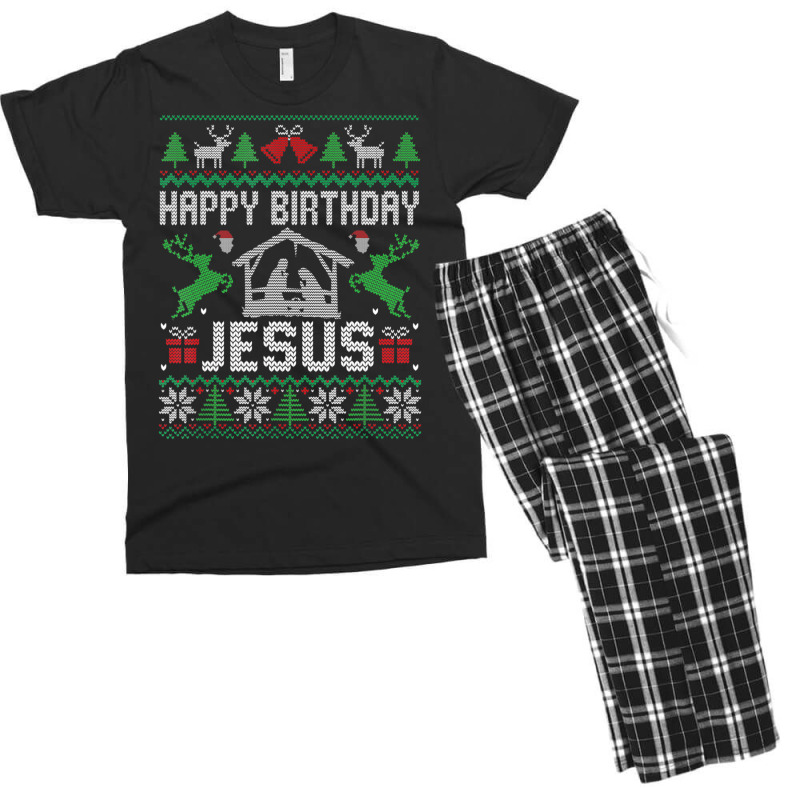 Christmas Outfit Happy Birthday Jesus Holiday Ugly Sweater Men's T-shirt Pajama Set | Artistshot