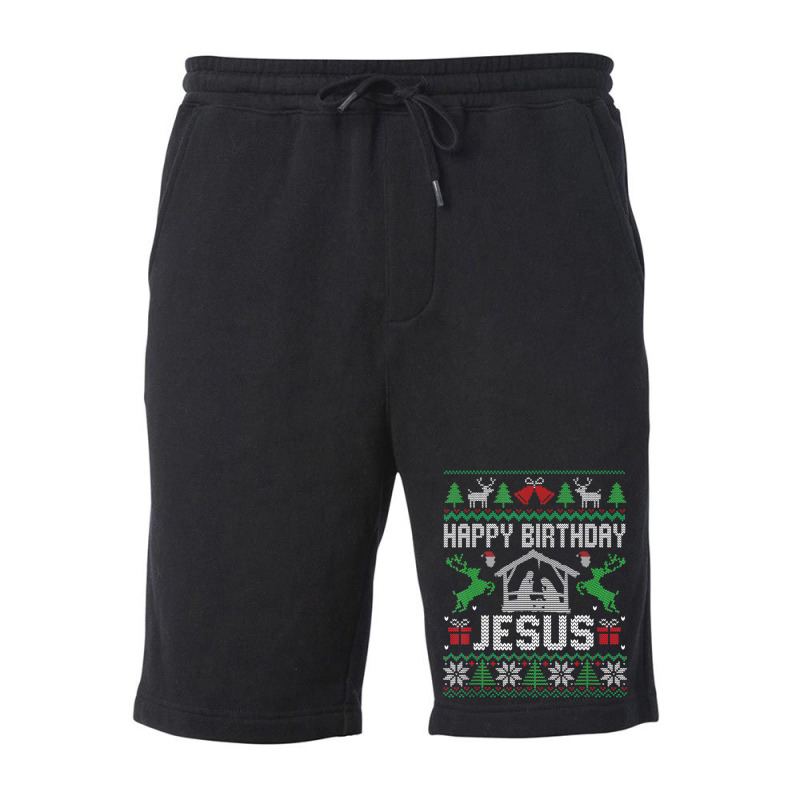 Christmas Outfit Happy Birthday Jesus Holiday Ugly Sweater Fleece Short | Artistshot