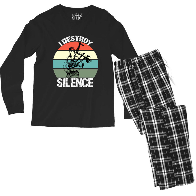 Bagpipes I Destroy Silence Bagpiper Men's Long Sleeve Pajama Set | Artistshot