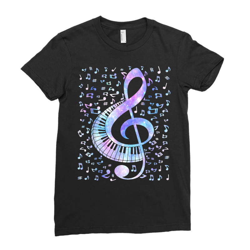 Treble Clef Keyboard Tie Dye Retro Music Notes Pianist Piano T Shirt Ladies Fitted T-Shirt by annalfreddr3 | Artistshot