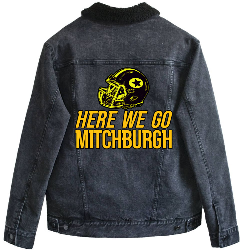 Mitchburgh   Here We Go   Gifts For Steelers Fans Unisex Sherpa-lined Denim Jacket | Artistshot