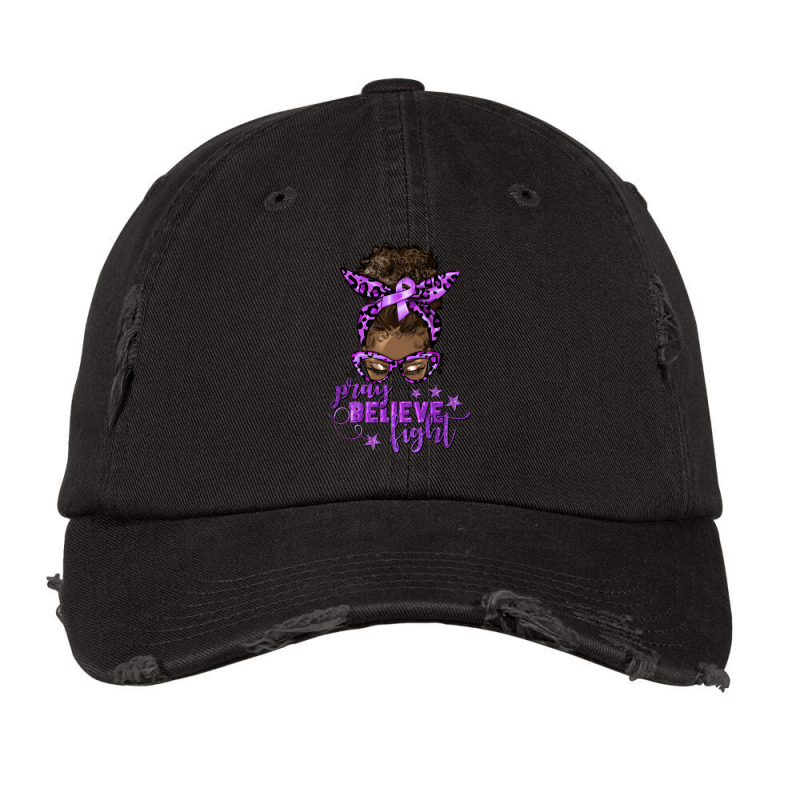 Afro Messy Bun Cancer Pray Believe Fight Purple Vintage Cap by afrowomandigitalshop@gmail.com | Artistshot