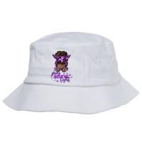 Afro Messy Bun Cancer Pray Believe Fight Purple Bucket Hat | Artistshot