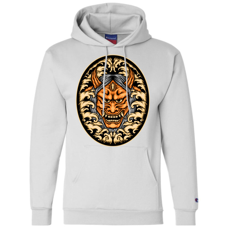 Orange Oni Mask Illustration Champion Hoodie | Artistshot