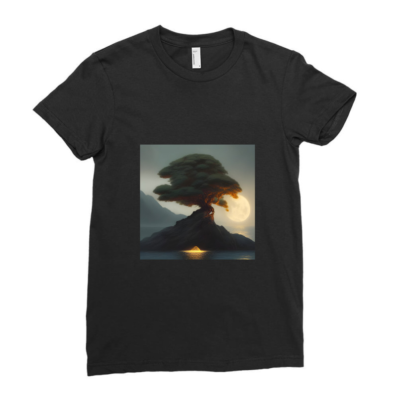 Moonlit Tree Generated Ladies Fitted T-Shirt by JamesBratcher | Artistshot