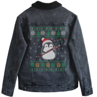 Flute Ugly Christmas Sweater Penguin Xmas Family Matching Unisex Sherpa-lined Denim Jacket | Artistshot