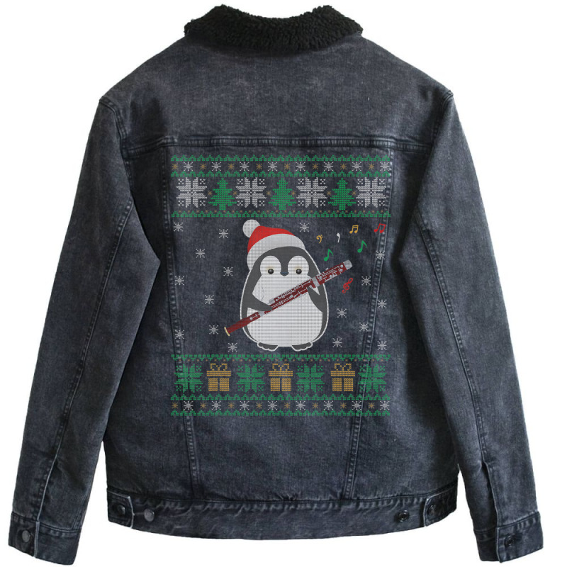 Flute Ugly Christmas Sweater Penguin Xmas Family Matching Unisex Sherpa-Lined Denim Jacket by namnguyen | Artistshot