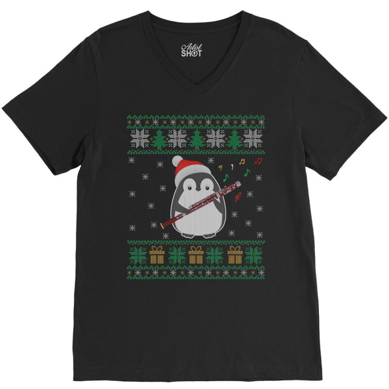 Flute Ugly Christmas Sweater Penguin Xmas Family Matching V-Neck Tee by namnguyen | Artistshot