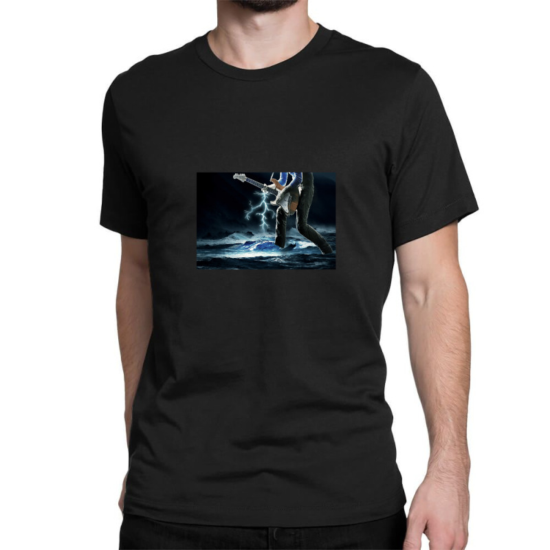 Thunder Bass Player - Bass Player In Storm Waves Classic T-shirt by CindyAlford | Artistshot