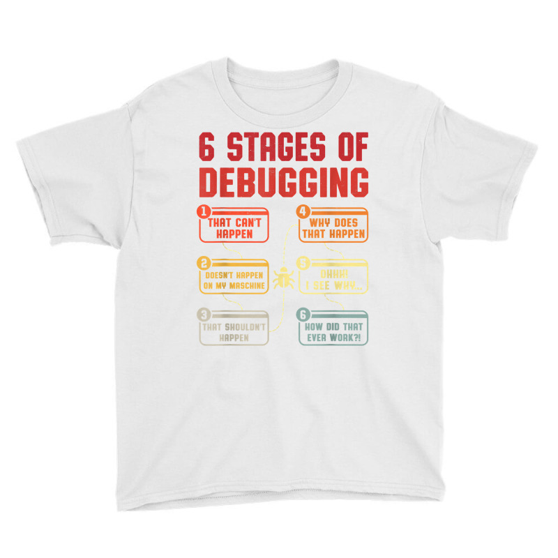 6 Stages Of Debugging Vintage Programming Computer Science T Shirt Youth Tee | Artistshot