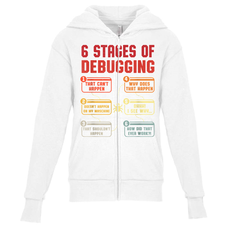 6 Stages Of Debugging Vintage Programming Computer Science T Shirt Youth Zipper Hoodie | Artistshot