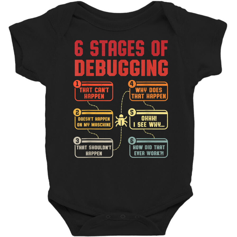 6 Stages Of Debugging Vintage Programming Computer Science T Shirt Baby Bodysuit | Artistshot