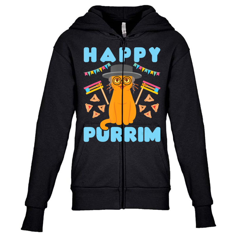 Happy Purim Jewish Holiday Cat Hamantash Men Women Kids Youth Zipper Hoodie | Artistshot