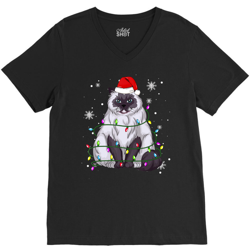 Himalayan Cat Christmas Light Christmas Cat Santa Hat V-neck Tee | Artistshot