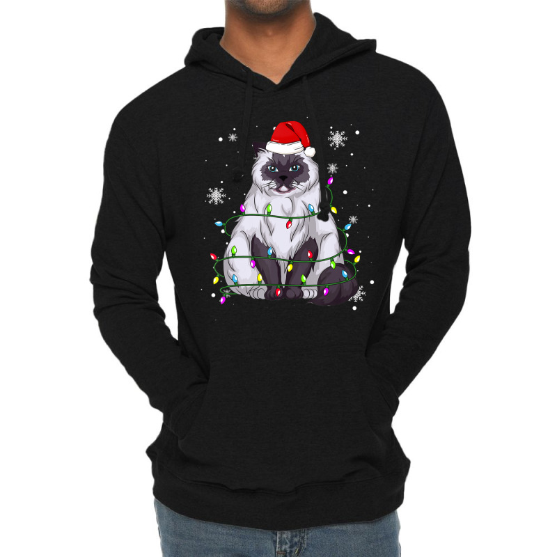 Himalayan Cat Christmas Light Christmas Cat Santa Hat Lightweight Hoodie | Artistshot