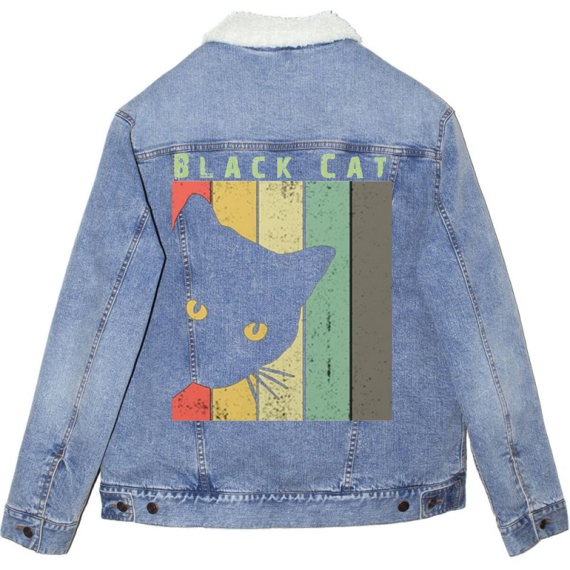 Funny Black Cat In The Dark Gift 2021 Unisex Sherpa-Lined Denim Jacket by andeekngueloc | Artistshot