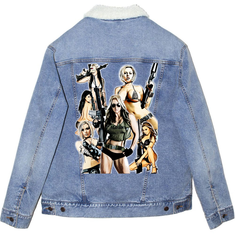 Girls With Guns Unisex Sherpa-Lined Denim Jacket by djimadejmek9 | Artistshot