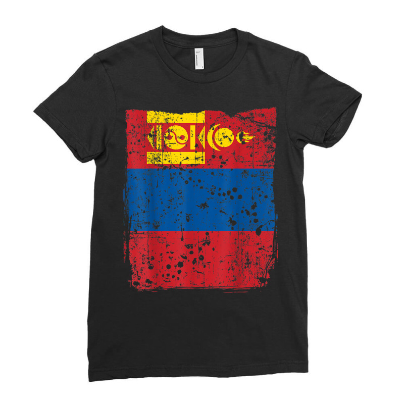 Faded Mongolian Flag, Distressed Flag Of Mongolia T Shirt Ladies Fitted T-Shirt by matheeishilo | Artistshot