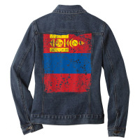 Faded Mongolian Flag, Distressed Flag Of Mongolia T Shirt Ladies Denim Jacket | Artistshot