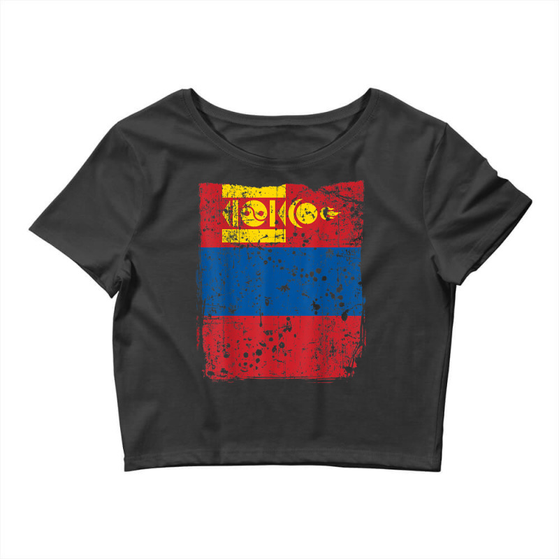 Faded Mongolian Flag, Distressed Flag Of Mongolia T Shirt Crop Top by matheeishilo | Artistshot