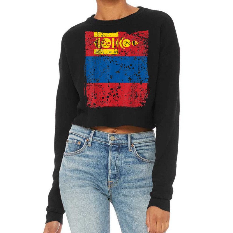 Faded Mongolian Flag, Distressed Flag Of Mongolia T Shirt Cropped Sweater by matheeishilo | Artistshot