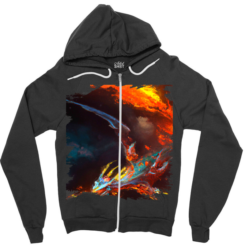 Space Dragon Breathing Fire 2 Zipper Hoodie by XAVIERESPREE | Artistshot