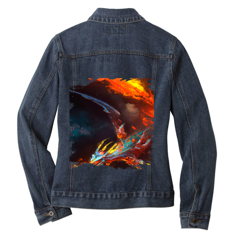 Space Dragon Breathing Fire 2 Ladies Denim Jacket by XAVIERESPREE | Artistshot