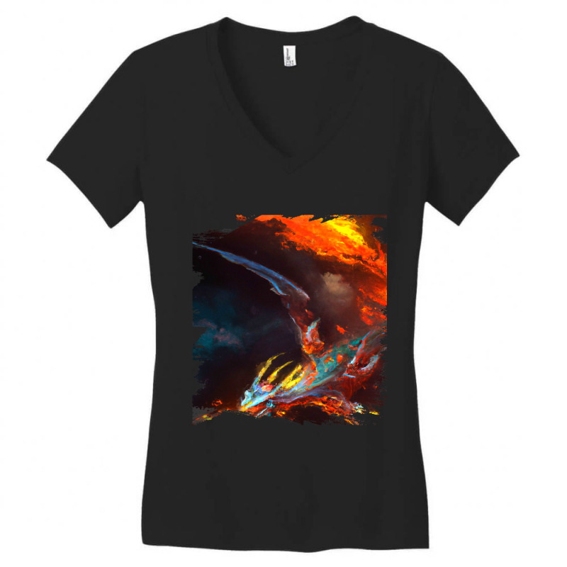 Space Dragon Breathing Fire 2 Women's V-Neck T-Shirt by XAVIERESPREE | Artistshot