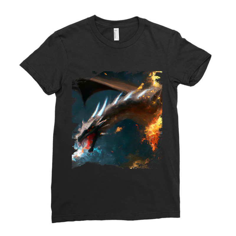 Space Dragon Breathing Fire Ladies Fitted T-Shirt by XAVIERESPREE | Artistshot