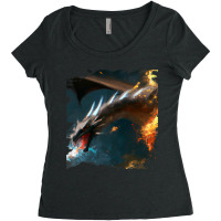 Space Dragon Breathing Fire Women's Triblend Scoop T-shirt | Artistshot