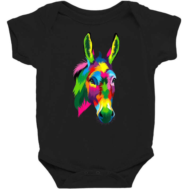 Donkey Head Colorful Art Animals Watercolor Painting Farm T Shirt Baby Bodysuit by prix5d5gosson | Artistshot