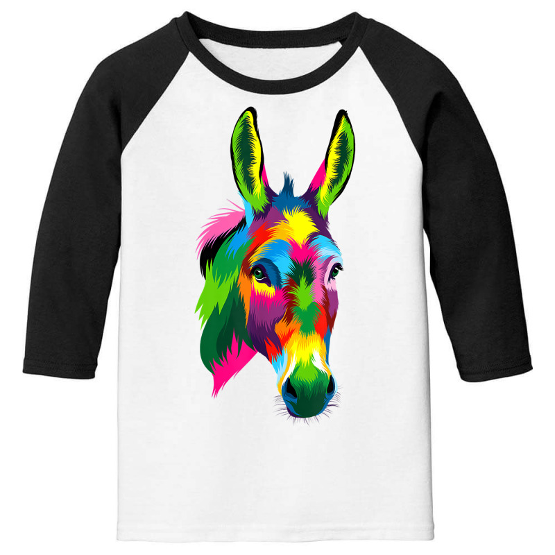 Donkey Head Colorful Art Animals Watercolor Painting Farm T Shirt Youth 3/4 Sleeve by prix5d5gosson | Artistshot