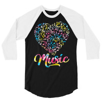 Heart Musical Notes Music Lover Tie Dye Valentine's Day T Shirt 3/4 Sleeve Shirt | Artistshot