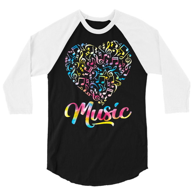 Heart Musical Notes Music Lover Tie Dye Valentine's Day T Shirt 3/4 Sleeve Shirt by prix5d5gosson | Artistshot