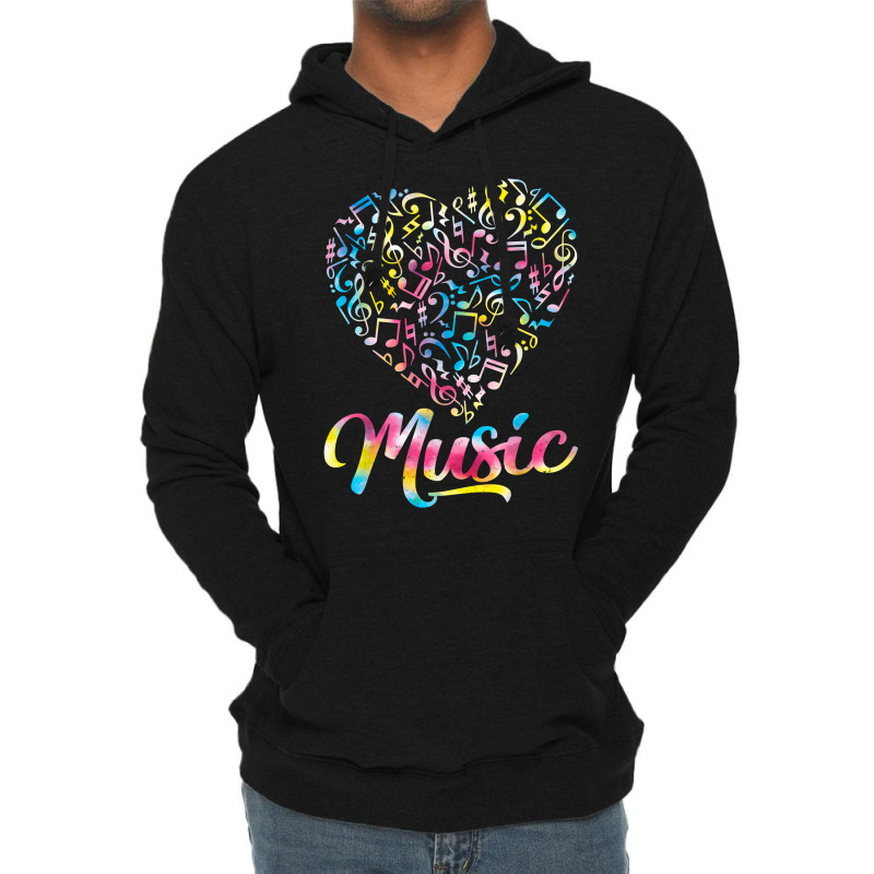 Heart Musical Notes Music Lover Tie Dye Valentine's Day T Shirt Lightweight Hoodie by prix5d5gosson | Artistshot