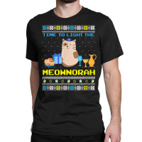 Light He Meownorah Jewish Cat Menorah Lover Ugly Chanukah T Shirt Classic T-shirt | Artistshot