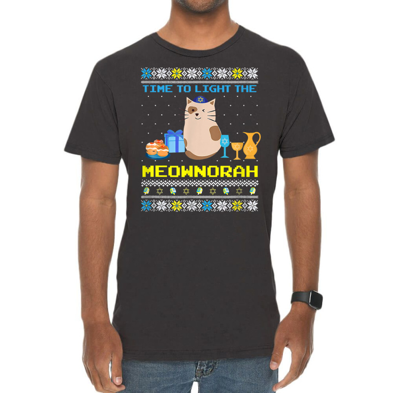 Light He Meownorah Jewish Cat Menorah Lover Ugly Chanukah T Shirt Vintage T-shirt | Artistshot