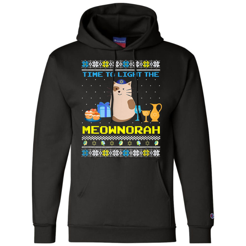 Light He Meownorah Jewish Cat Menorah Lover Ugly Chanukah T Shirt Champion Hoodie | Artistshot